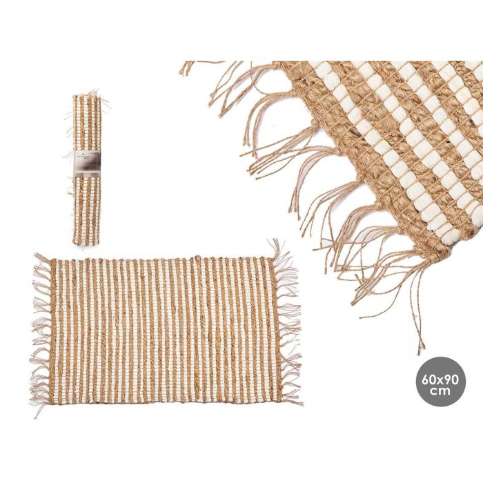 Alfombra Natural Blanca Doble Rayas 60x90 cm - Giftdecor (12 Unidades) Alfombra Natural Blanca Doble Rayas 60x90 cm - Giftdecor (12 Unidades)