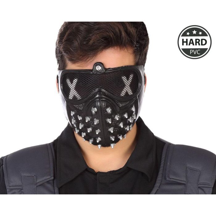 Máscara Negra PVC con Pinchos Metálicos Estilo Punk para Halloween y Cosplay