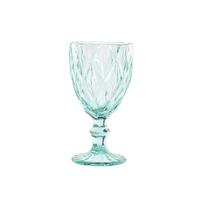 DKD Home Decor Copa Cristal Turquesa Grabado 325ml Colección Diamond Garbo 1 (6 Unidades) 17cm Alto Apto Lavavajillas