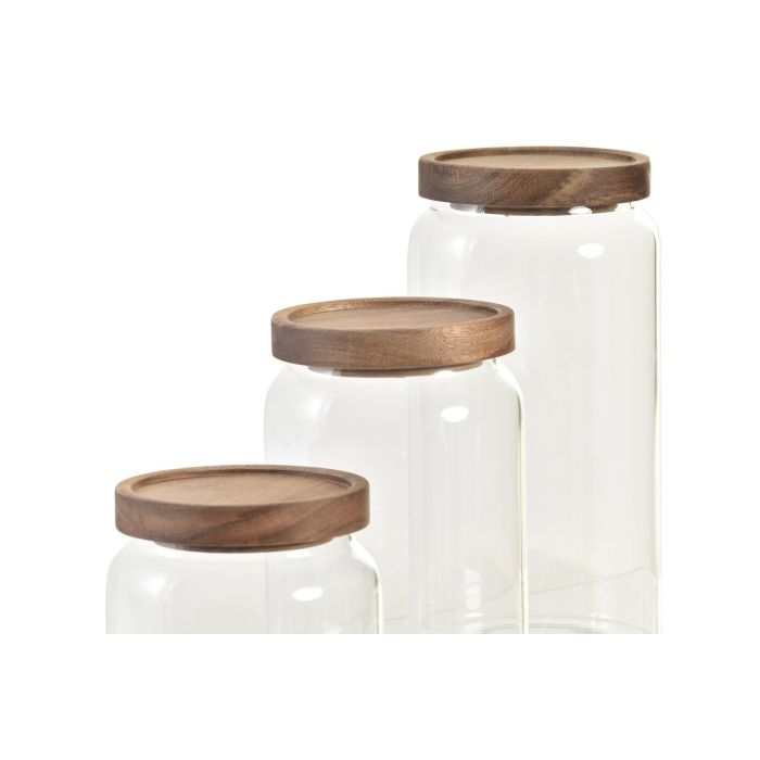 Set de 3 Botes DKD Home Decor Acacia Vidrio de Borosilicato (1 L) (400 ml) (700 ml) (3 Piezas) 1