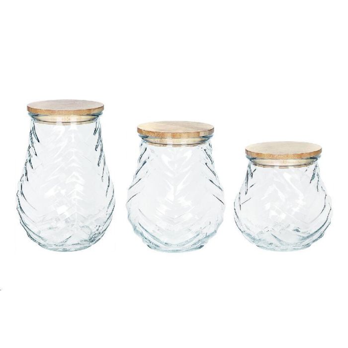 Bote Basicos DKD Home Decor Transparente Natural 13 x 19.5 x 13 cm Set de 3