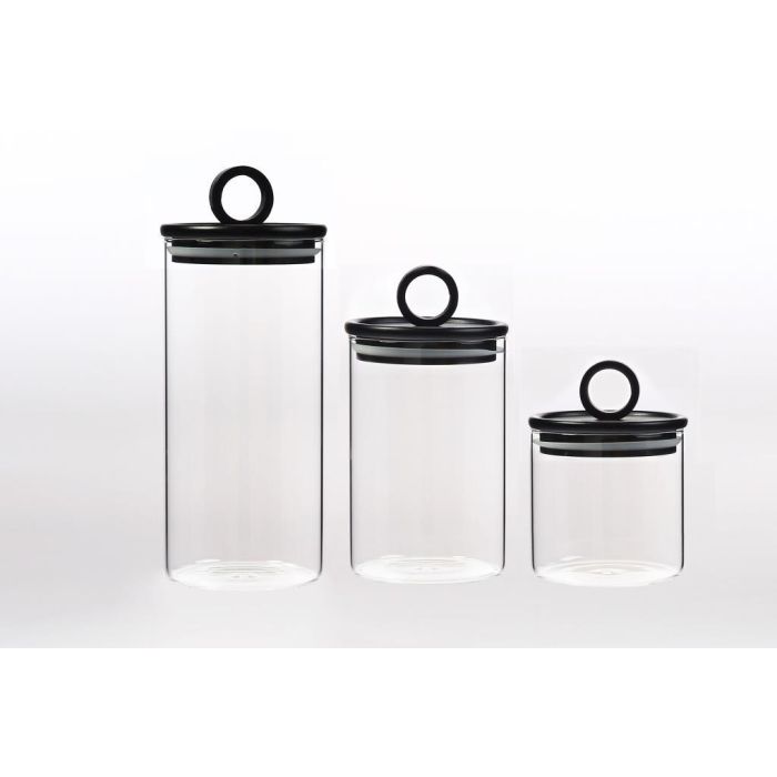 Bote Basicos DKD Home Decor Transparente Negro 9 x 24 x 9 cm Set de 3 1