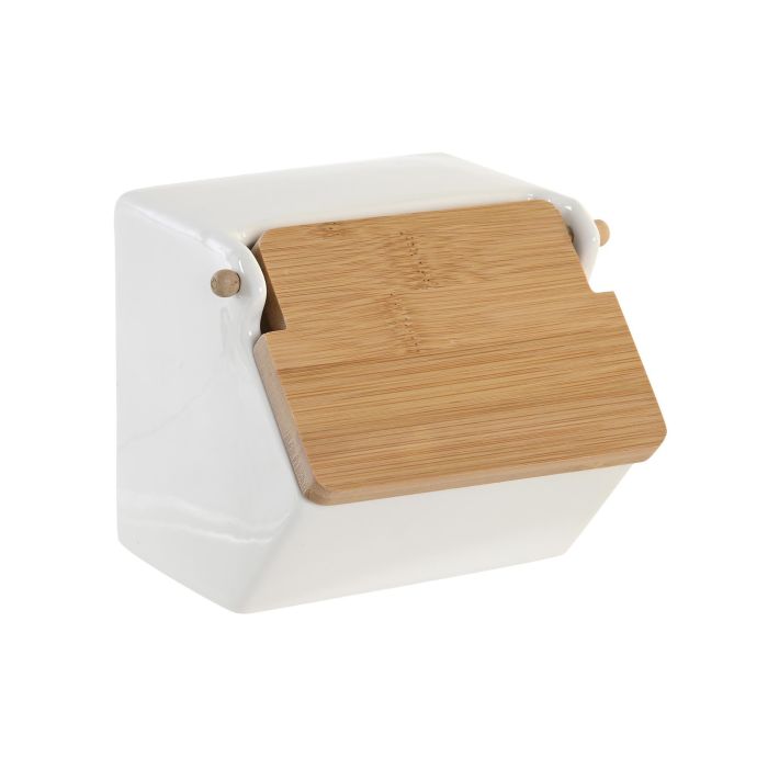 DKD Home Decor Salero Basicos Porcelana y Bambú Blanco Natural 14x12x12.5 cm