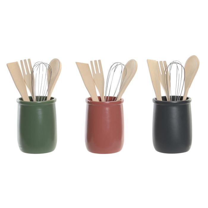 Bote Utensilios Scandi DKD Home Decor Verde Rosa 10 x 14 x 10 cm Set de 5