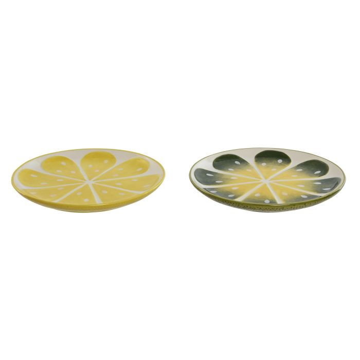 Plato Moderno DKD Home Decor Amarillo Verde 22.5 x 2.5 x 22.5 cm (2 Unidades) 1