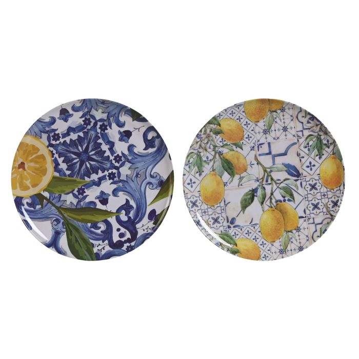 Plato Mediterraneo DKD Home Decor Azul Amarillo 28 x 1 x 28 cm (6 Unidades)