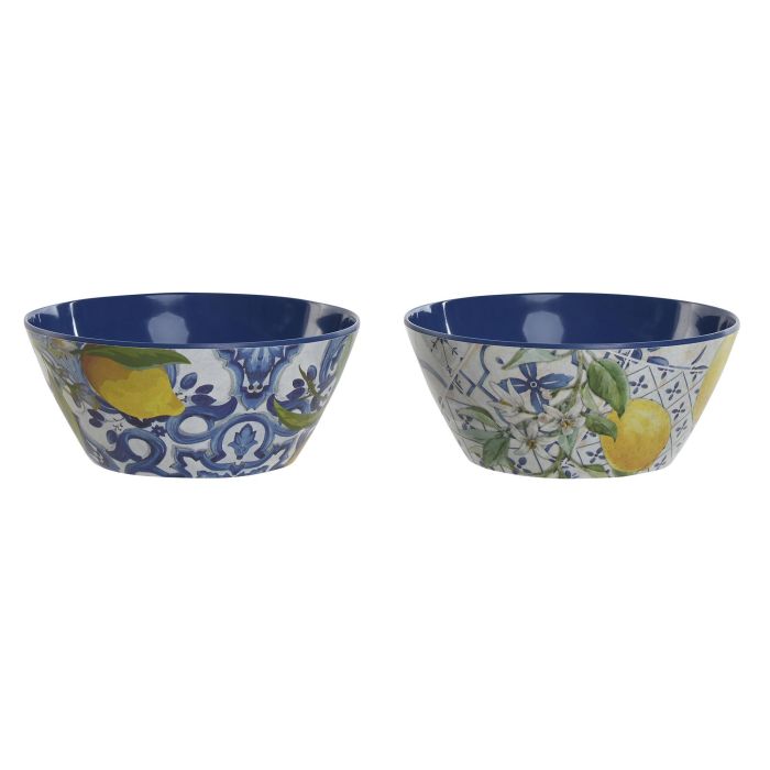 Bol Mediterraneo DKD Home Decor Azul Amarillo 13 x 5.3 x 13 cm (6 Unidades)