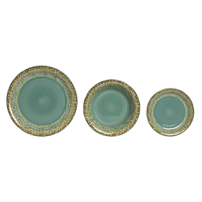 Vajilla Basicos DKD Home Decor Verde 27 x 2 x 27 cm Set de 18