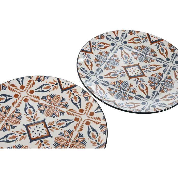 Plato Boho DKD Home Decor Azul Blanco 26.5 x 2 x 26.5 cm (12 Unidades) 2