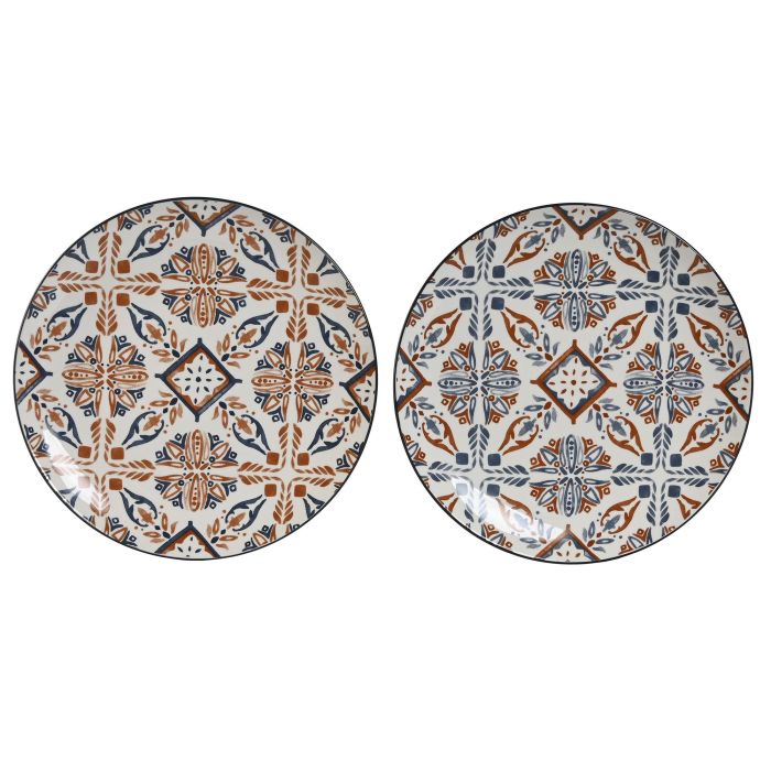 Plato Boho DKD Home Decor Azul Blanco 26.5 x 2 x 26.5 cm (6 Unidades)