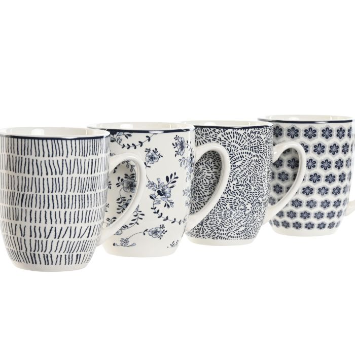 Mug Shabby DKD Home Decor Azul Blanco 9 x 10.5 x 12 cm Set de 4 (4 Unidades) 1