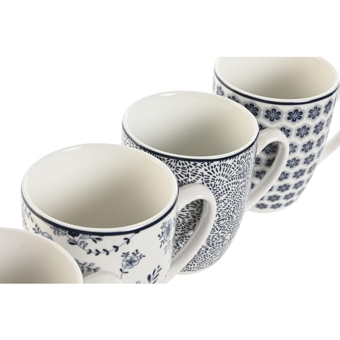 Mug Shabby DKD Home Decor Azul Blanco 9 x 10.5 x 12 cm Set de 4 (4 Unidades) 2