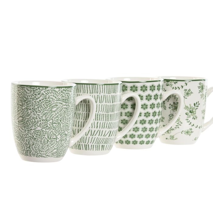 Mug Shabby DKD Home Decor Verde Blanco 9 x 10.5 x 12 cm Set de 4 (4 Unidades) 1