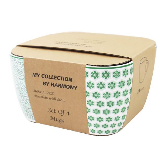 Mug Shabby DKD Home Decor Verde Blanco 9 x 10.5 x 12 cm Set de 4 (4 Unidades) 3