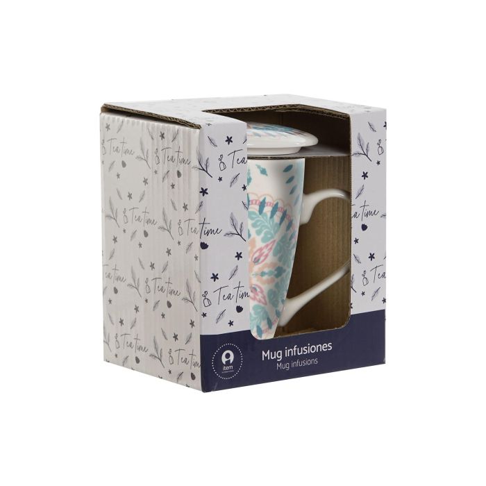 Mug Infusiones Mediterraneo DKD Home Decor Blanco Azul 6 x 10.5 x 8.3 cm (2 Unidades) 3