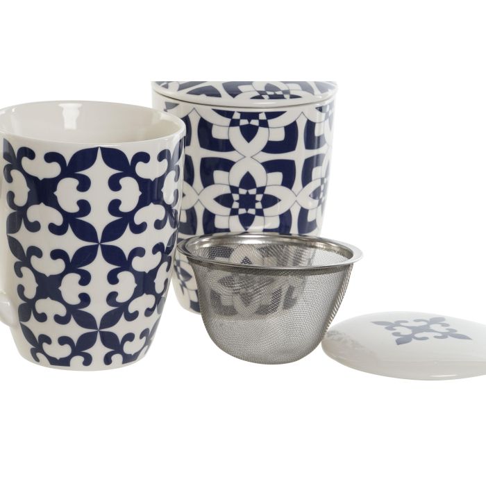 Mug Infusiones Mediterraneo DKD Home Decor Azul Blanco 6 x 10.5 x 8.3 cm (2 Unidades) 1