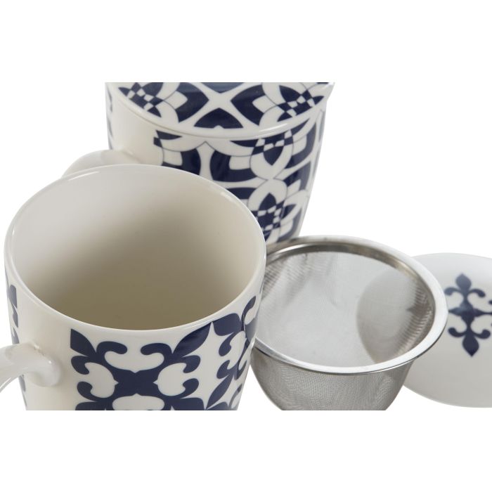 Mug Infusiones Mediterraneo DKD Home Decor Azul Blanco 6 x 10.5 x 8.3 cm (2 Unidades) 2