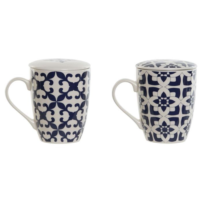 Mug Infusiones Mediterraneo DKD Home Decor Azul Blanco 6 x 10.5 x 8.3 cm (2 Unidades)