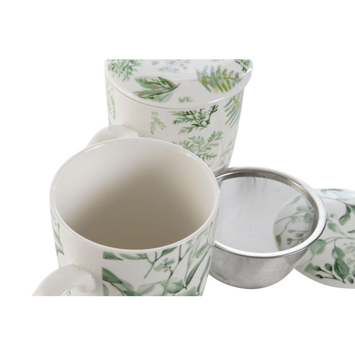 Mug Infusiones Cottage DKD Home Decor Verde Blanco 6 x 10.5 x 8.3 cm (2 Unidades) 2