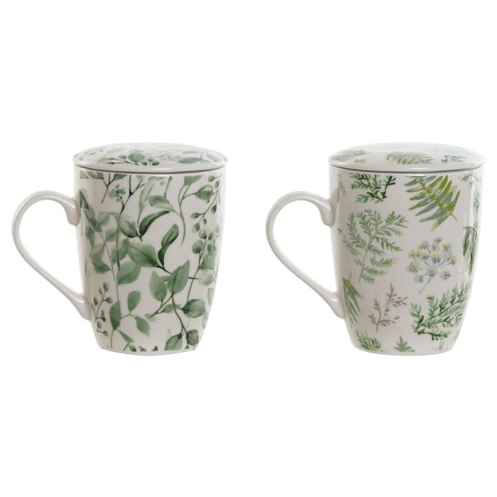 Mug Infusiones Cottage DKD Home Decor Verde Blanco 6 x 10.5 x 8.3 cm (2 Unidades)