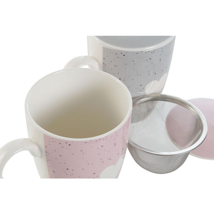 Mug Infusiones Scandi DKD Home Decor Rosa Gris 6 x 10.5 x 8.3 cm (2 Unidades) 2