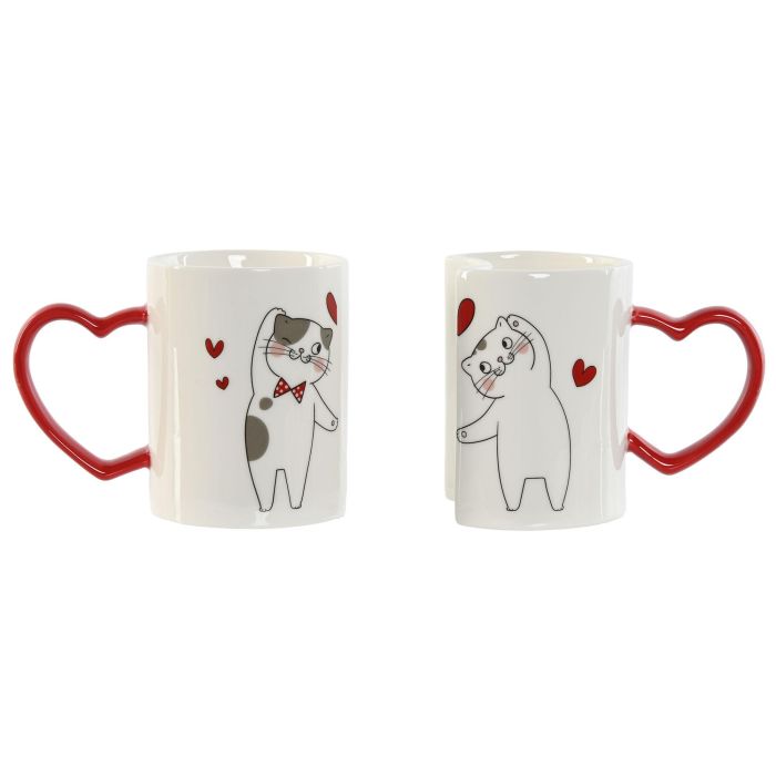 Mug Scandi DKD Home Decor Rojo Blanco 8 x 9.5 x 24 cm Set de 2