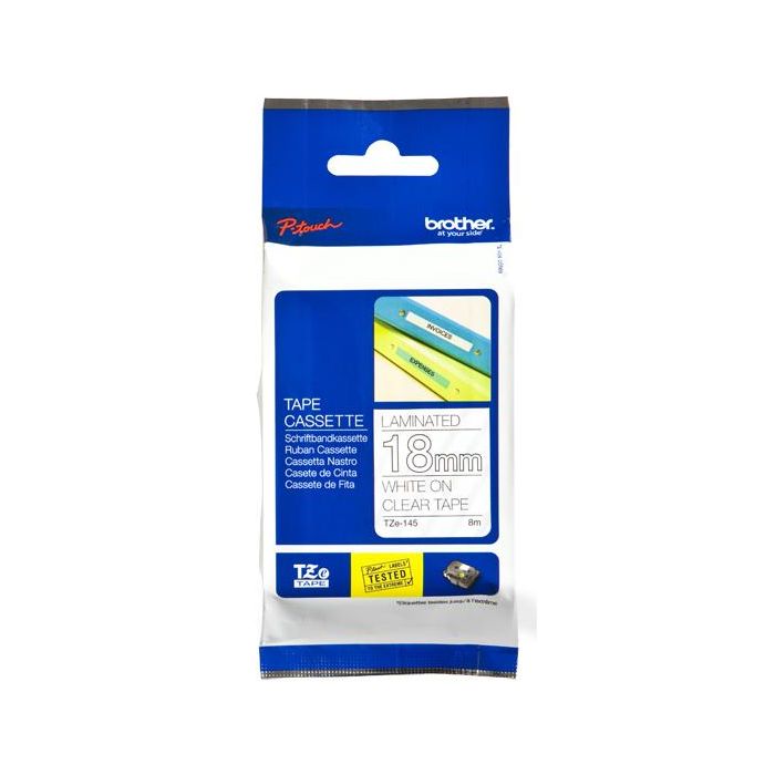 BROTHER Cinta laminada transparente/blanco 18 mm