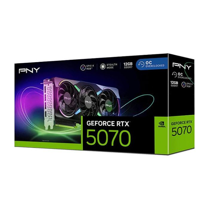 PNY GeForce RTX 5070 12GB GDDR7 VERTO ARGB OC Triple Fan Tarjeta Gráfica 12