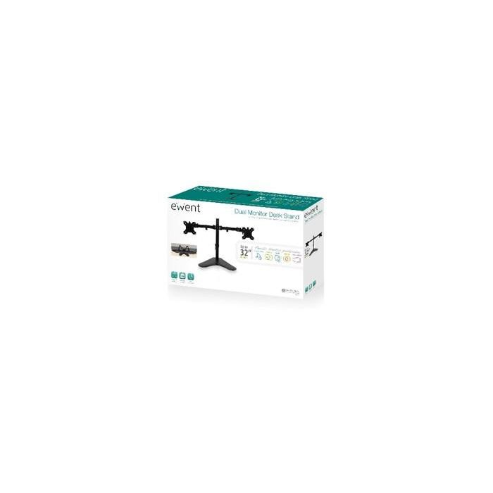 Ewent EW1536 Soporte para Mesa de 2 Monitores hasta 32 Pulgadas, VESA 75x75/100x100, Ajustable en Altura, Inclinación, Rotación y Giro, Ergonomico 2