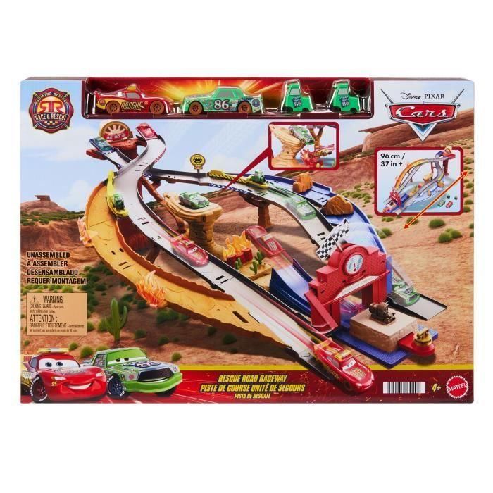 Mattel Jfl57 Disney Pixar Cars Radiador Springs Race y Rescue Circuito de Carreras con Rayo McQueen y Chick Hicks Set de Juego +4 años 2