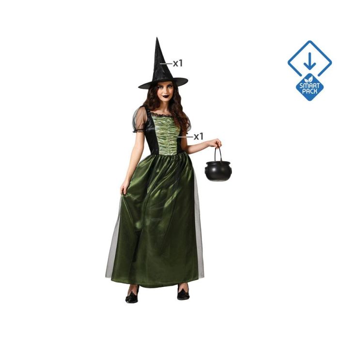 Disfraz de Bruja Hechicera Vestido Verde con Sombrero para Mujer Adulta Talla XS-S Halloween Fiestas Satinado Largo Mangas Vaporosas Disfraz de Bruja Hechicera Vestido Verde con Sombrero para Mujer Adulta Talla XS-S Halloween Fiestas Satinado Largo Mangas Vaporosas