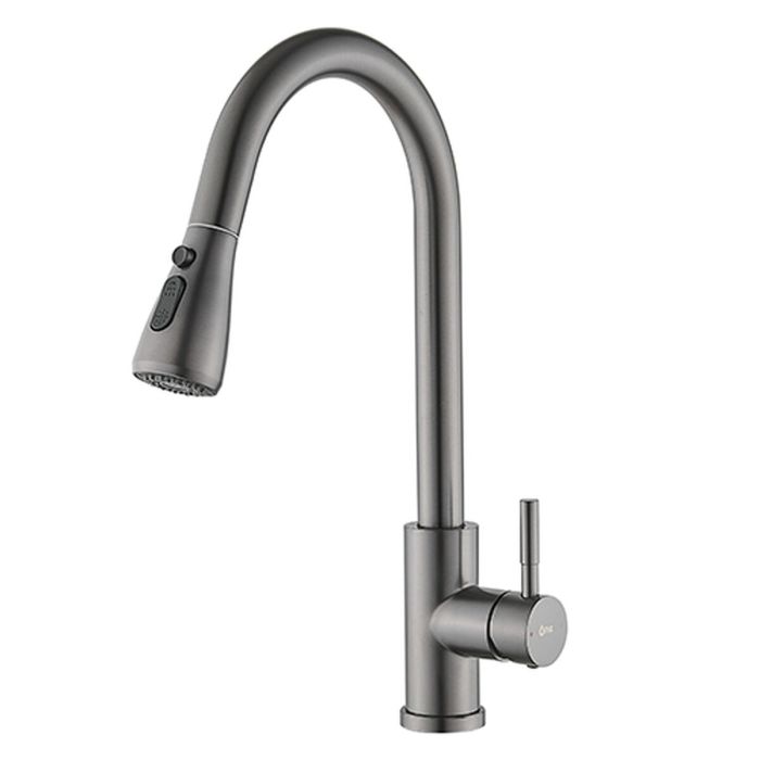 Grifo Monomando Fontastock Gris Acero Inoxidable Cerámico Forma de C