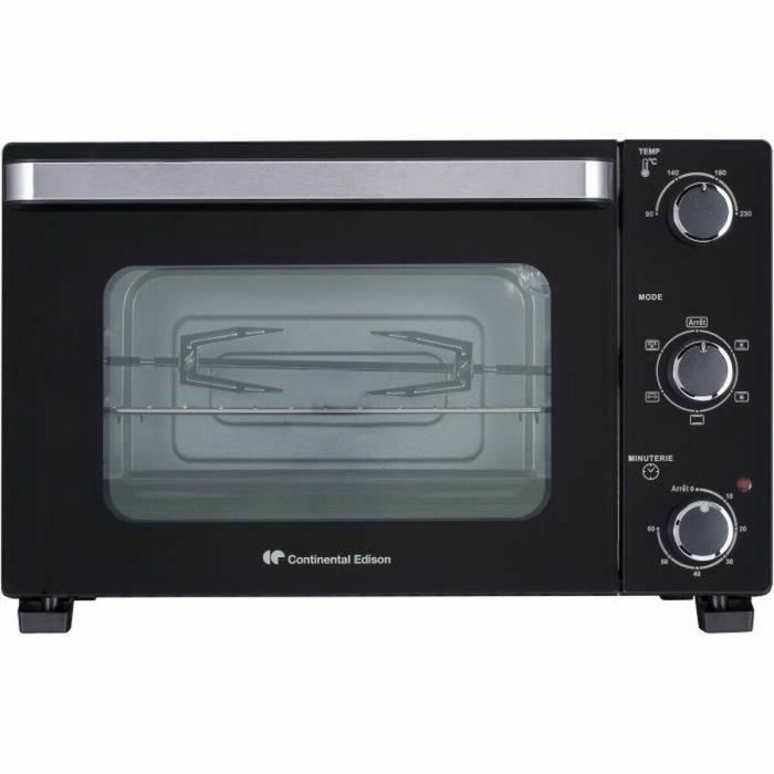 Continental Edison CEMF28B2 Mini Horno Eléctrico de Sobremesa 28 Litros Negro 1500W con Función Asador y Circulación Natural de Aire