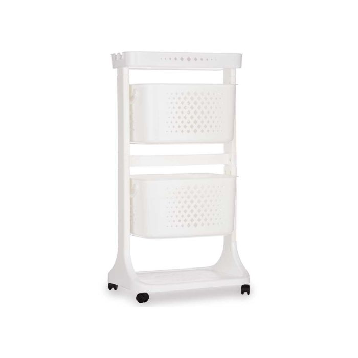 Verdulero de plástico Kinvara, 2 alturas con ruedas, blanco, 35x82x43 cm 1 Verdulero de plástico Kinvara, 2 alturas con ruedas, blanco, 35x82x43 cm 1