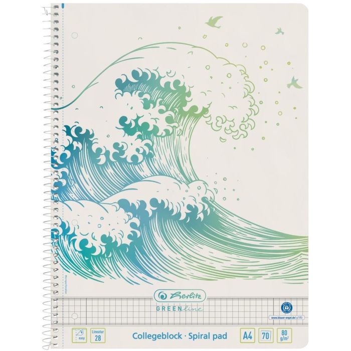 herlitz Spiralblock A4, 70 hojas, rayado 28 GREENline Welle