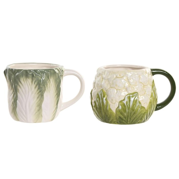 DKD Home Decor Mug Mediterraneo Fruits 24 Verde Blanco Gres 12 x 9.5 x 15 cm (4 Unidades)
