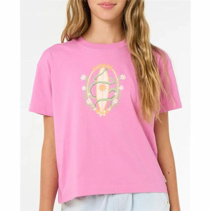 Camiseta de Manga Corta Infantil Rip Curl Island Surf Crop Rosa 1