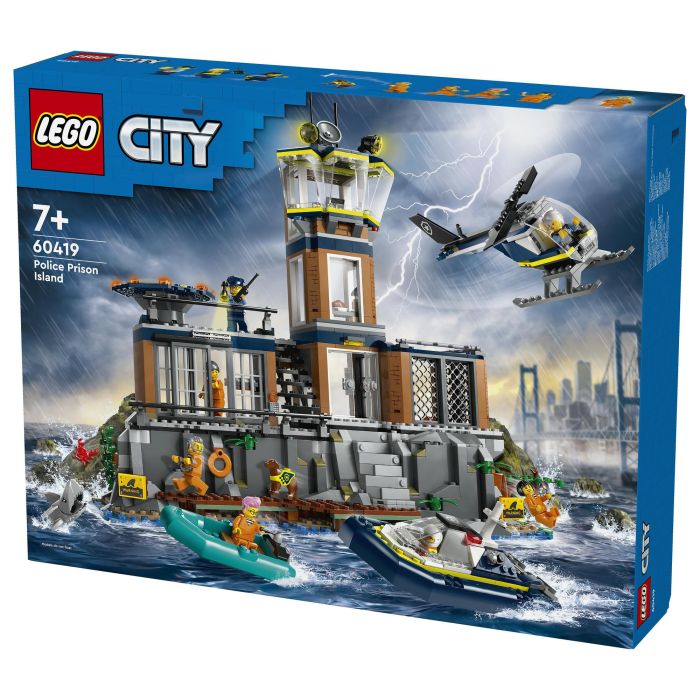 LEGO 60419 City Prisión de Policía de Aguas Profundas Juguete con Helicóptero Barco 7 Minifiguras Figura de Perro