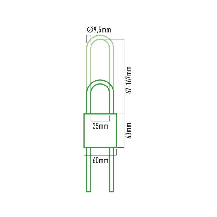 Edm Candado de latón arco regulable 60mm apertura 67-167mm con 2 llaves (silca var4 - jma -3d) 2