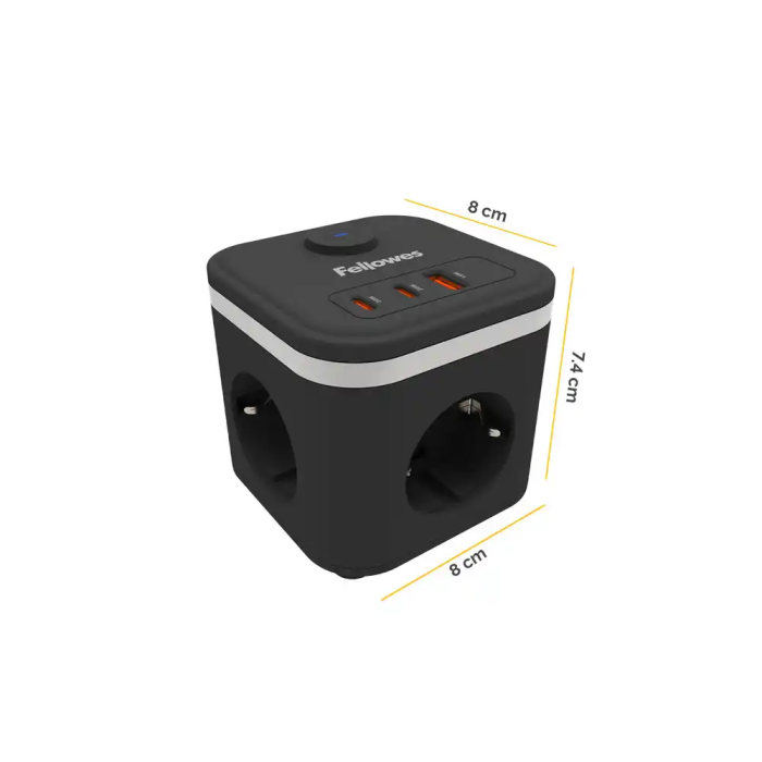 Fellowes Regleta Cubo Multienchufes 3 Tomas Corriente + 2xUSB-C + 1xUSB-A 2m Cable Negro 2