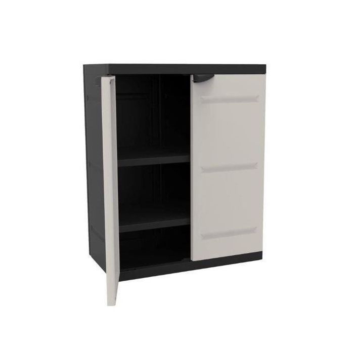 TITANIO PLASTIKEN Armario bajo 2 puertas con estantes A70 x P44 x H88 cm Beige y Negro Gama TITANIO Interior / Exterior