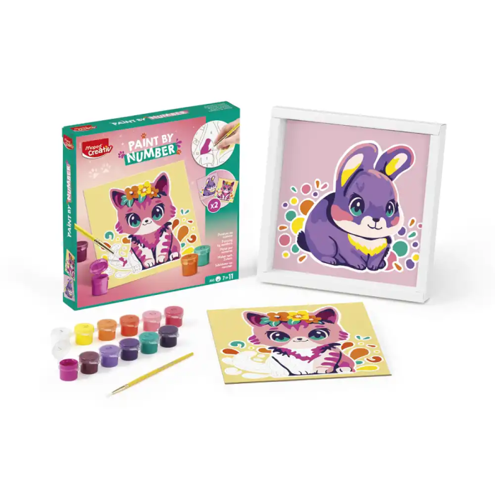 Maped Juego Pinta por Números Gato Conejo Kit Acuarela Infantil con 12 Colores y Pincel 1