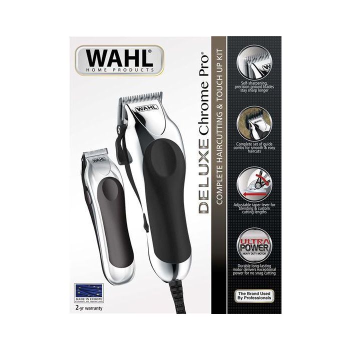 Wahl 20103-0467 Cortapelos + Recortadora Deluxe Chrome Pro, Cuchillas Autoafilables, Kit 27 Piezas 3