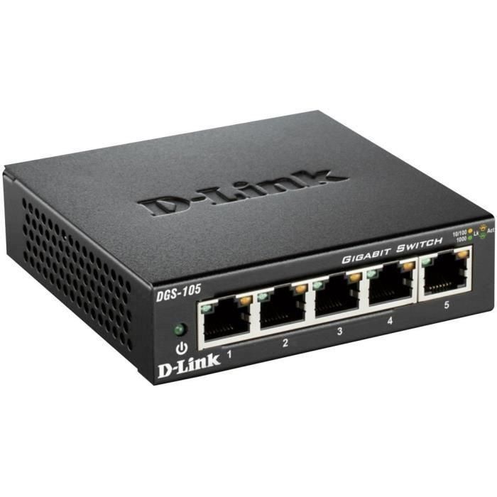 D-Link DGS-105 Switch Gigabit Ethernet de 5 Puertos para Escritorio, Carcasa Metálica, Plug and Play, Sin Ventilador, QoS 0 D-Link DGS-105 Switch Gigabit Ethernet de 5 Puertos para Escritorio, Carcasa Metálica, Plug and Play, Sin Ventilador, QoS 0