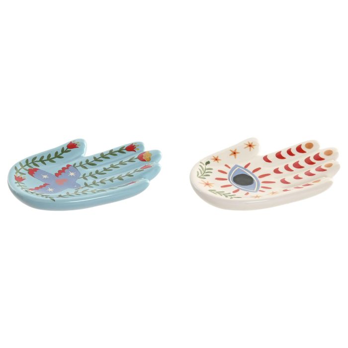 DKD Home Decor Bandeja Vaciabolsillos Urban Cerámica Blanco Azul 15.5 x 11 x 2.2 cm (12 Unidades)