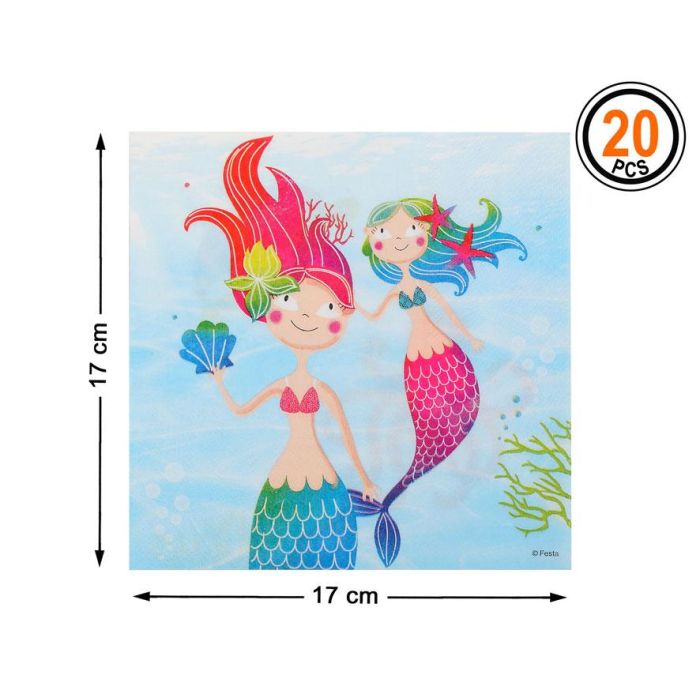 Set 20 Servilletass Cm De Papel Sirenas Del Mar 17*17 cm