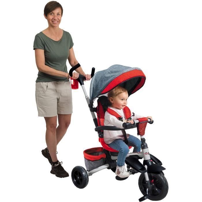 Mondo Triciclo Evolutivo On & Go Moovi Explore Convertible Plegable Asiento Giratorio Respaldo Reclinable Bastón Direccional Rojo 12+ Meses