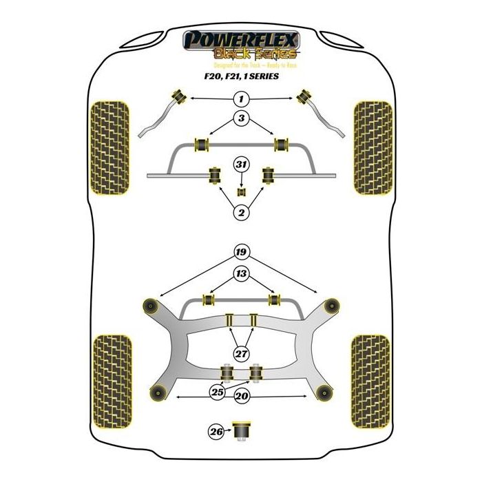 Powerflex Delantero Barra Estabilizadora Silentblock 25 mm PFF5-1903-25BLK Poliuretano Alta Rendimiento