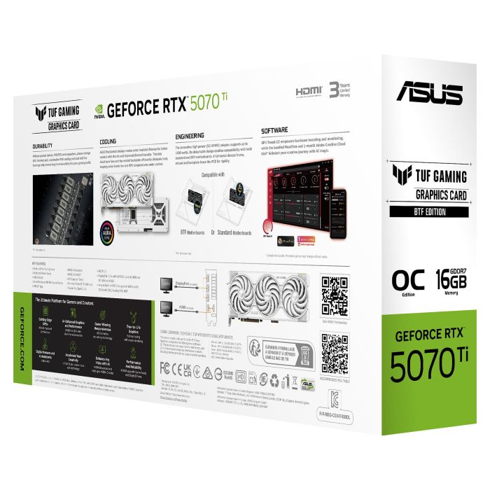 ASUS TUF-RTX5070TI-O16G-BTF-WHITE Tarjeta Gráfica RTX 5070 TI 16GB GDDR7 OC 3 Ventiladores Blanca PCI Express 5.0 11 ASUS TUF-RTX5070TI-O16G-BTF-WHITE Tarjeta Gráfica RTX 5070 TI 16GB GDDR7 OC 3 Ventiladores Blanca PCI Express 5.0 11