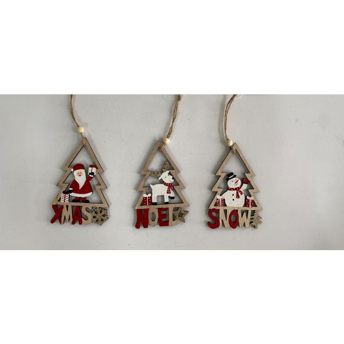 DKD Home Decor Decoración Colgante Navidad Tradicional MDF Rojo Natural Blanco Surtido 24 Unidades Alto 12 cm